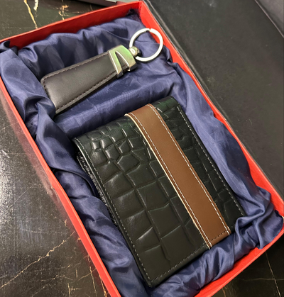 Luxury Crocodile Texture Wallet & Keychain Combo in Gift Box