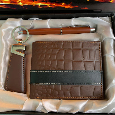 Legacy Set for Him: Premium Textured Wallet, Keychain & Pen