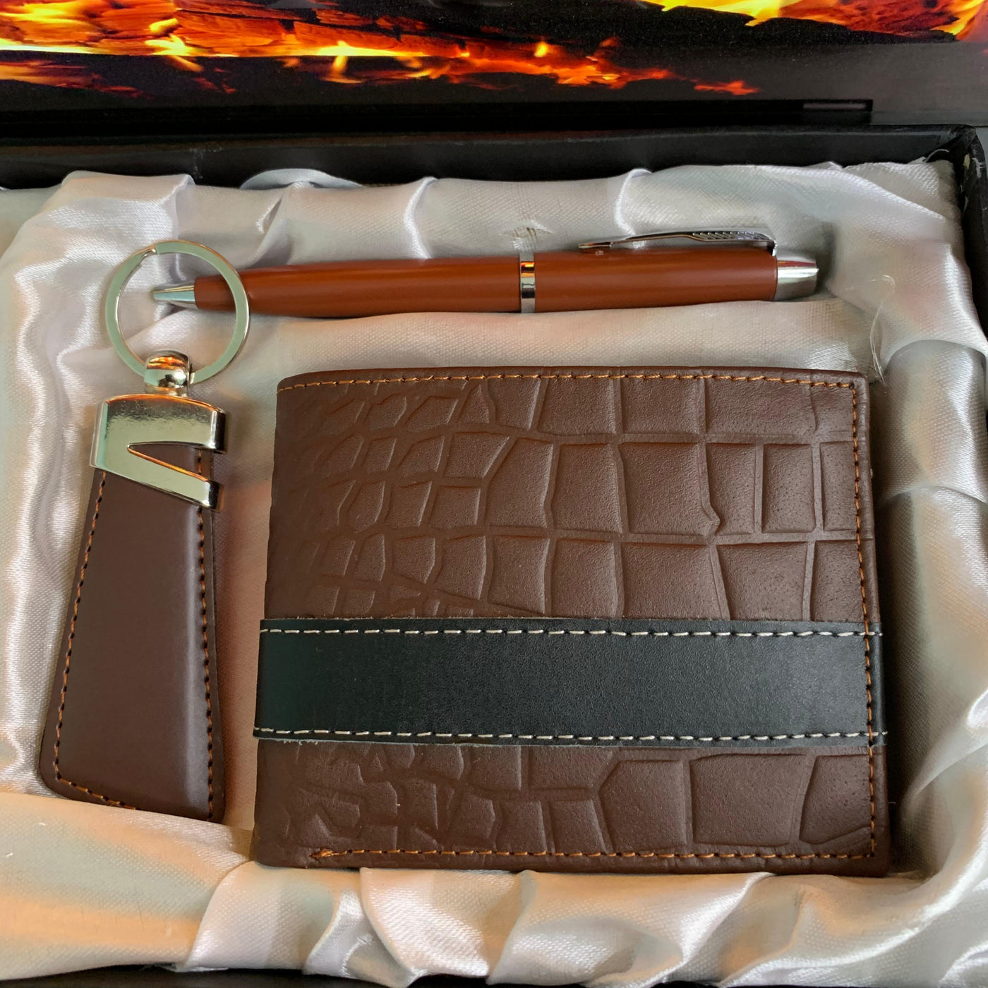 Legacy Set for Him: Premium Textured Wallet, Keychain & Pen