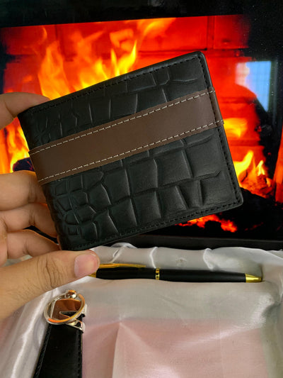 Legacy Set for Him: Premium Textured Wallet, Keychain & Pen