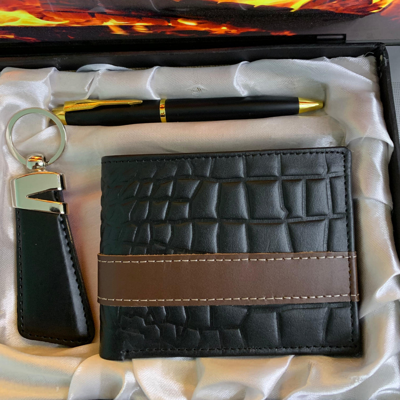 Legacy Set for Him: Premium Textured Wallet, Keychain & Pen