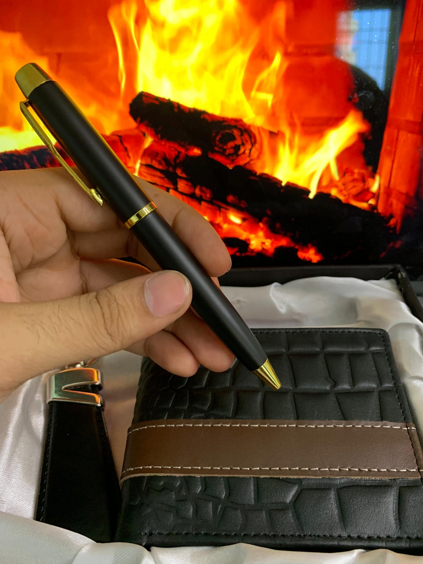 Legacy Set for Him: Premium Textured Wallet, Keychain & Pen