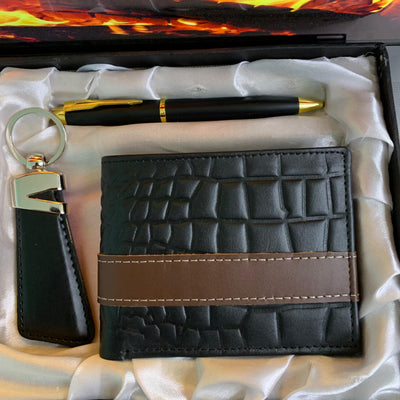Legacy Set for Him: Premium Textured Wallet, Keychain & Pen