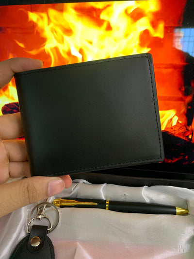 Sophisticated Gift Set for Him – Leather Wallet, Keychain & Pen