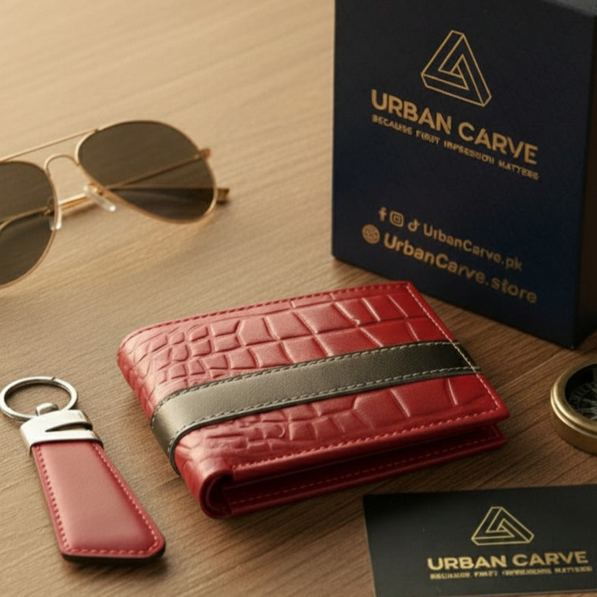 Luxury Crocodile Texture Wallet & Keychain Combo in Gift Box