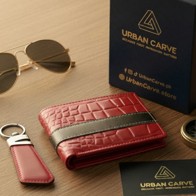 Luxury Crocodile Texture Wallet & Keychain Combo in Gift Box