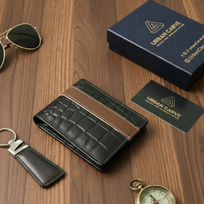 Luxury Crocodile Texture Wallet & Keychain Combo in Gift Box