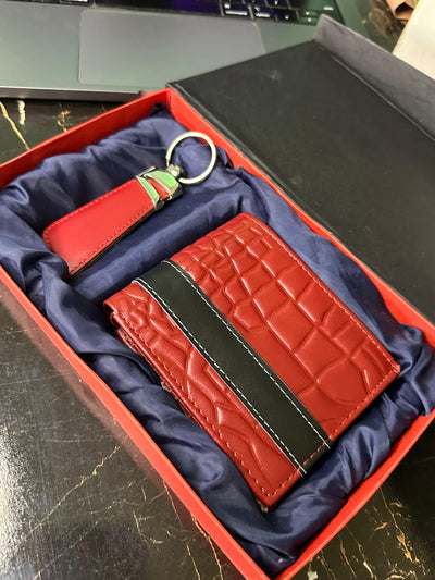 Luxury Crocodile Texture Wallet & Keychain Combo in Gift Box