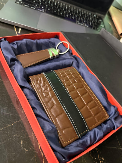 Luxury Crocodile Texture Wallet & Keychain Combo in Gift Box
